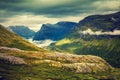 Mountain misty autumn landscape with cloudy sky Royalty Free Stock Photo