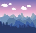 Mountain morning or evening landscape in a simple style flat. Si