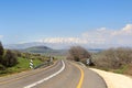 Mountain Mount Hermon with street on Golan Heights, Israel Royalty Free Stock Photo