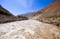 Mountain muddy river under blue sky Royalty Free Stock Photo