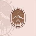 mountain at nature logo vintage vector illustration template icon graphic design. adventure outdoor at night forest symbol with Royalty Free Stock Photo