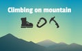 Mountain nature silhouette and accessory icon climbing on mountain.