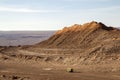 Mountain next to the road with truck in the moon valley in the atacama desert