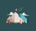 Vector mountain night landscape with several beige and blue mountains