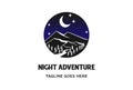 Mountain Night with Pine Cedar Conifer Evergreen Fir Cypress Larch Trees Forest for Outdoor Adventure Logo Design Vector Royalty Free Stock Photo