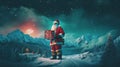 mountain night winter santa sky christmas costume snow holiday nature. Generative AI.