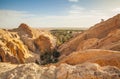 Mountain oasis Chebika at a border of desert Sahara, Tunisia, Africa. Autumn Royalty Free Stock Photo