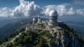 Mountain observatory transforms into advanced AI-controlled defense hub with satellite technology Royalty Free Stock Photo