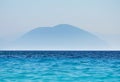 Mountain ocean landscape blue silhouette of peaks. Royalty Free Stock Photo