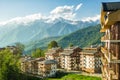 Mountain Olympic Village in the summer. Rosa Khutor, Sochi. Sun