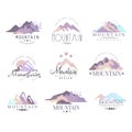 Mountain original logo design since 1965 year watercolor vector Illustrations set