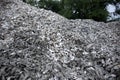 A mountain of oysters shells outside a fish shack in the Oregon Coast Royalty Free Stock Photo