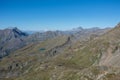 Mountain panorama of Aosta Valley from Monte Rosa massif near Punta Indren. Alagna Valsesia area