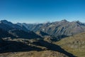 Mountain panorama of Aosta Valley from Monte Rosa massif near Punta Indren. Alagna Valsesia area