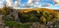 Mountain panorama with autumn forest, Ruin of castle Pajstun - Bratislava, Slovakia Royalty Free Stock Photo