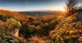 Mountain panorama with autumn forest, Ruin of castle Pajstun - Bratislava, Slovakia Royalty Free Stock Photo