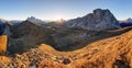 Mountain panorama at autumn sunrise, Dolomites, Italy, Mt. Pelmo Royalty Free Stock Photo
