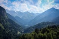 Mountain panorama in Bavarian Alpes near Oberstdorf Germany.