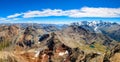 Mountain panorama in the engadin from Piz Languard. View of the large Morteratsch glacier, Piz Bernina