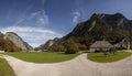 Mountain panorama of famous lake Koenigssee, Sankt Bartholomaa, Bavaria, Germany