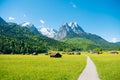 Mountain panorama in front of blue sky Garmisch - Partenkirchen Royalty Free Stock Photo