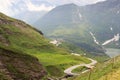 Mountain panorama with mountain inn Glocknerhaus and hairpin curves at Grossglockner High Alpine Road, Austria