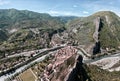 Mountain panorama with the old town of Entreveaux