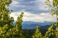 Mountain panorama over the foggy sunset in Colorado Royalty Free Stock Photo