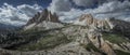 Mountain panorama with Paternkofel and Three Peaks mountain summit in the Dolomite Alps in South Tyrol
