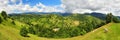 Mountain Panorama Rucar-Bran Pass, view to Piatra Craiului, sheeps feeding with grass - Carpathian mountains - lamb in corner Royalty Free Stock Photo