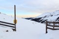 Mountain panorama with snow and sunrise in winter in Stubai Alps Royalty Free Stock Photo