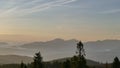 Mountain panorama after sunrise. Early autumn. View from the top of Velka Raca Poland Royalty Free Stock Photo