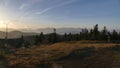 Mountain panorama after sunrise. Early autumn. View from the top of Velka Raca Poland Royalty Free Stock Photo