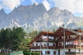 Mountain panorama view with houses in Cortina d`Ampezzo, Italy Royalty Free Stock Photo