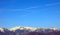 mountain panorama with white chemtrails left by the Arians or by something else According to the conspiracy theory