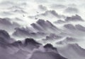 Mountain panoramic landscape watercolor background. Hand painted grey sketch Royalty Free Stock Photo