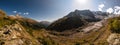 Mountain panoramic view. Alibek glacier and gorge. Autumn in Caucasus mountain. Eco tourism and hiking in mountain, travel destina Royalty Free Stock Photo