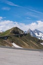 Mountain pass Fuscher Torl, view point on Grossglockner High Alpine Road, Austria. Sunny summer day, snowy peaks, top mountains, Royalty Free Stock Photo