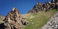 Mountain pass in Uzunkol, Caucasus Mountains, Karachay-Cherkessia. Royalty Free Stock Photo