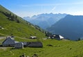 Mountain pasture dairy on the pass Col de Jaman Royalty Free Stock Photo