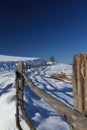 Mountain path and fence in winter Royalty Free Stock Photo