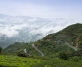 A mountain peak in Anhui Province, China, is surrounded by fog and Panshan road.