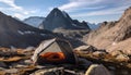 Mountain peak, dome tent, tranquil scene, freedom generated by AI