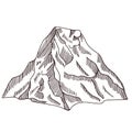 Mountain peak engraving isolated. Vintage sketch rock landscape