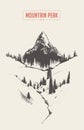 Mountain peak fir forest Hand drawn vector sketch