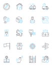 Mountain peak linear icons set. Summit, Peak, Altitude, Elevation, Cliff, Crag, Range line vector and concept signs