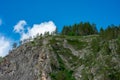 Mountain peak range landscape. Green mountain range view. Mountain peak blue sky white clouds panorama Royalty Free Stock Photo