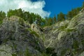 Mountain peak range landscape. Green mountain range view. Mountain peak blue sky white clouds panorama Royalty Free Stock Photo