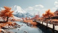 Mountain peak reflected in tranquil water, a winter adventure awaits generated by AI Royalty Free Stock Photo
