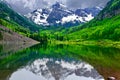 Maroon Bells reflection in lake in Colorado. Royalty Free Stock Photo